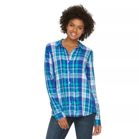 SO Tops - SO Plaid Long Sleeved Shirt Large NEW NWOT